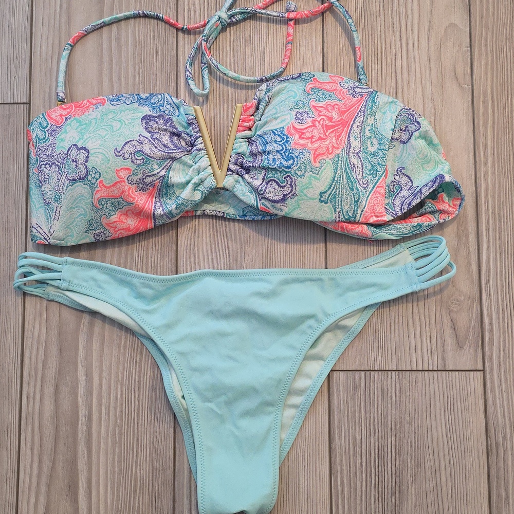 Victoria's Secret Teal & Coral Paisley Bikini Set